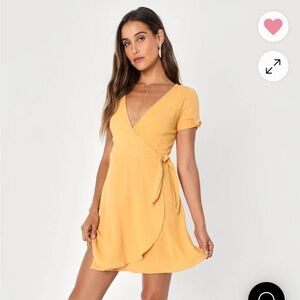 Lulus My Philosophy Golden Yellow Wrap Dress - Size XS